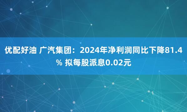 优配好油 广汽集团：2024年净利润同比下降81.4% 拟每股派息0.02元